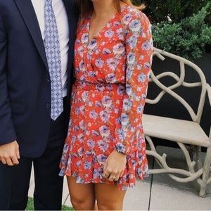 Red floral long sleeved mini dress